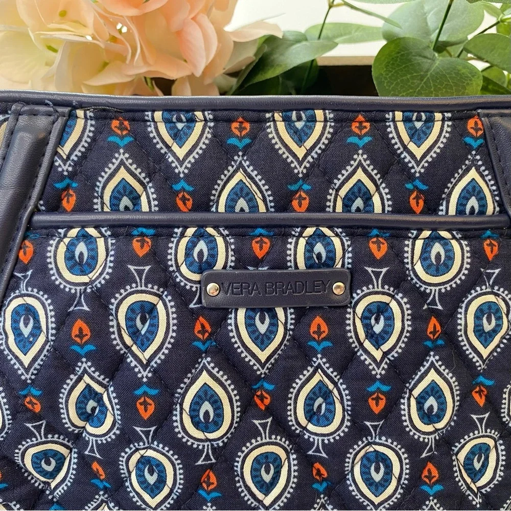 Vera Bradley Women's Trimmed Trapeze Crossbody Purse Marrakesh Motifs Bag Blue
